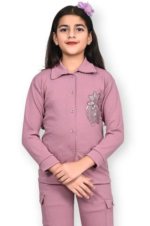 Pink_Jacquard_Premium_Shirt_And_Trouser_Set_For_Girls_Kids