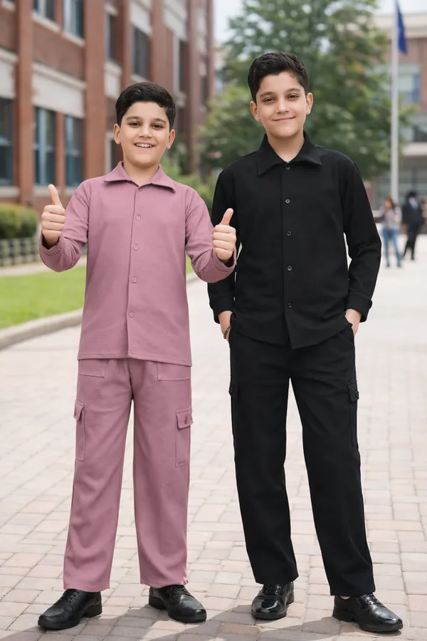 Black_Jacquard_And_Pink_Jacquard_Premium_Shirt_And_Trouser_Set_For_Kids_Boy