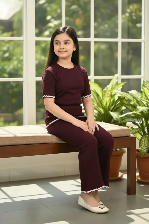 Maroon_Jacquard_Premium_Co_Ord_Set_For_Girls_Kids