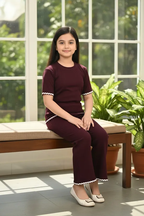 Maroon_Jacquard_Premium_Co_Ord_Set_For_Girls_Kids