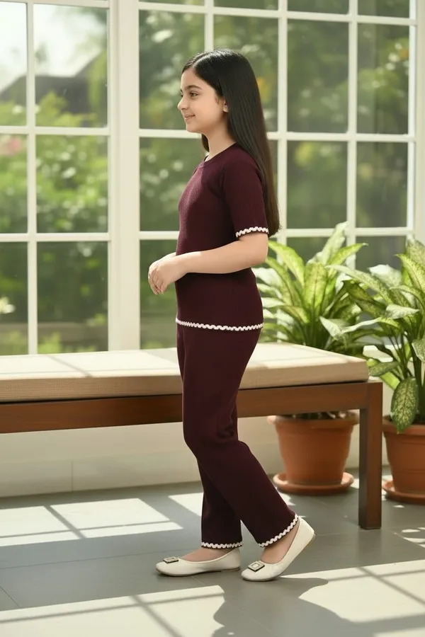 Maroon_Jacquard_Premium_Co_Ord_Set_For_Girls_Kids