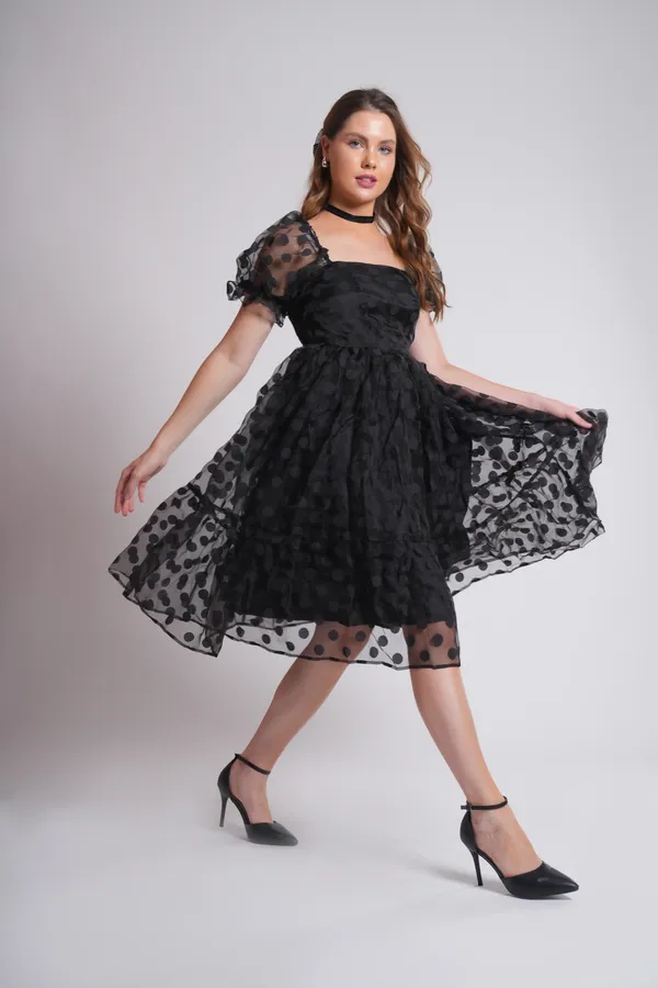 Women's_Pure_Cotton_Polka_Dots_Dress_of_Black_Color_|_Comfortable_&_Elegant_Everyday_Wear