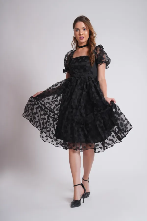 Women's_Pure_Cotton_Polka_Dots_Dress_of_Black_Color_|_Comfortable_&_Elegant_Everyday_Wear