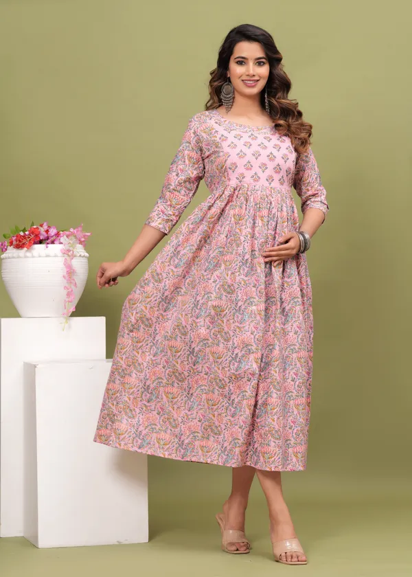 Women'S_Pure_Cotton_Printed_Maternity_Dress_Of_Pink_Color_|_Comfortable_And_Elegant_Everyday_Wear