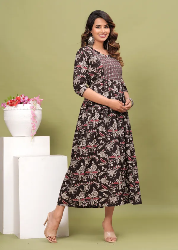 Women'S_Pure_Cotton_Printed_Maternity_Dress_Of_Black_Color_|_Comfortable_And_Elegant_Everyday_Wear