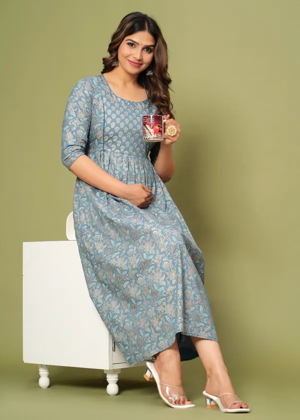 Women'S_Pure_Cotton_Printed_Maternity_Dress_Of_Grey_Color_|_Comfortable_And_Elegant_Everyday_Wear