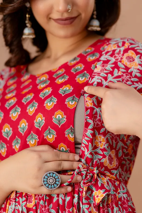 Women'S_Pure_Cotton_Printed_Maternity_Dress_Of_Red_Color_|_Comfortable_And_Elegant_Everyday_Wear