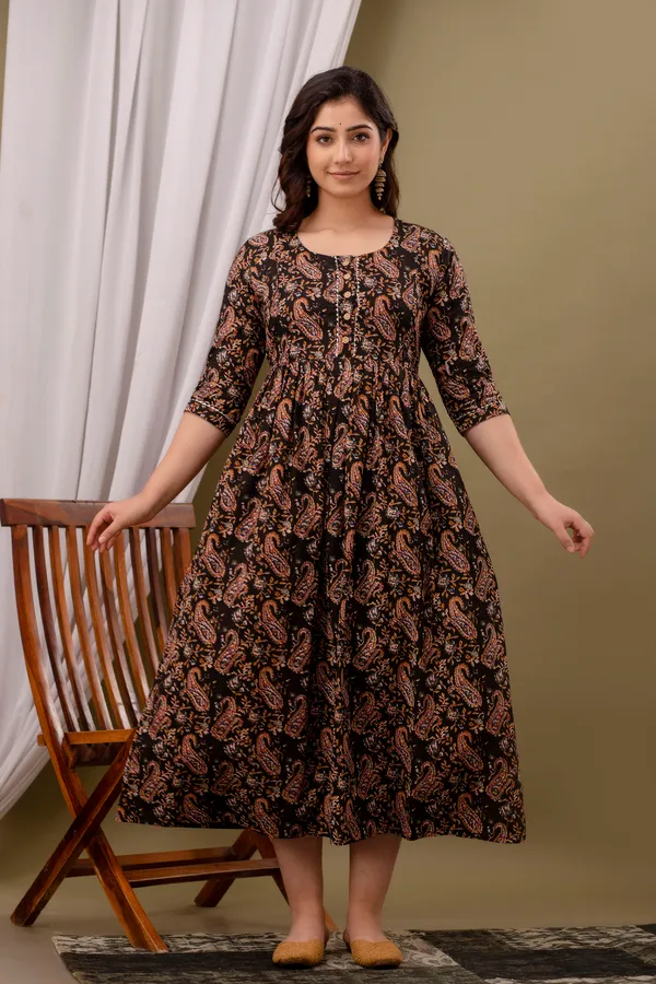 Women'S_Pure_Cotton_Printed_Maternity_Dress_Of_Black_Color_|_Comfortable_And_Elegant_Everyday_Wear