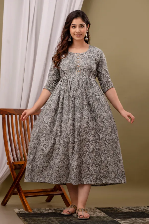 Women'S_Pure_Cotton_Printed_Maternity_Dress_Of_Grey_Color_|_Comfortable_And_Elegant_Everyday_Wear
