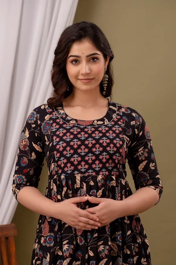 Women'S_Pure_Cotton_Printed_Maternity_Dress_Of_Black_Color_|_Comfortable_And_Elegant_Everyday_Wear
