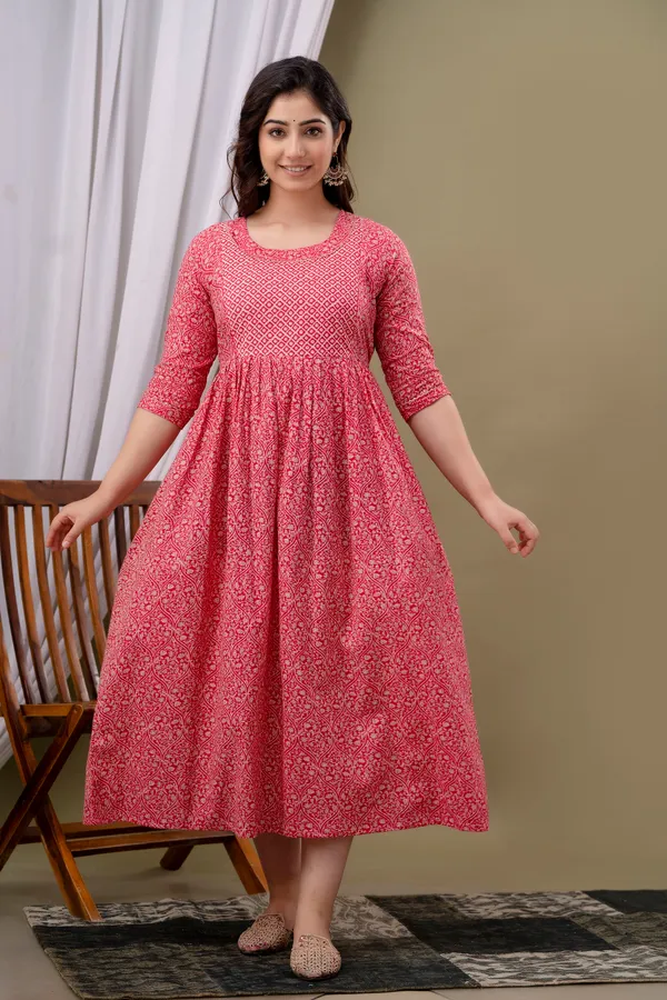 Women'S_Pure_Cotton_Printed_Maternity_Dress_Of_Pink_Color_|_Comfortable_And_Elegant_Everyday_Wear
