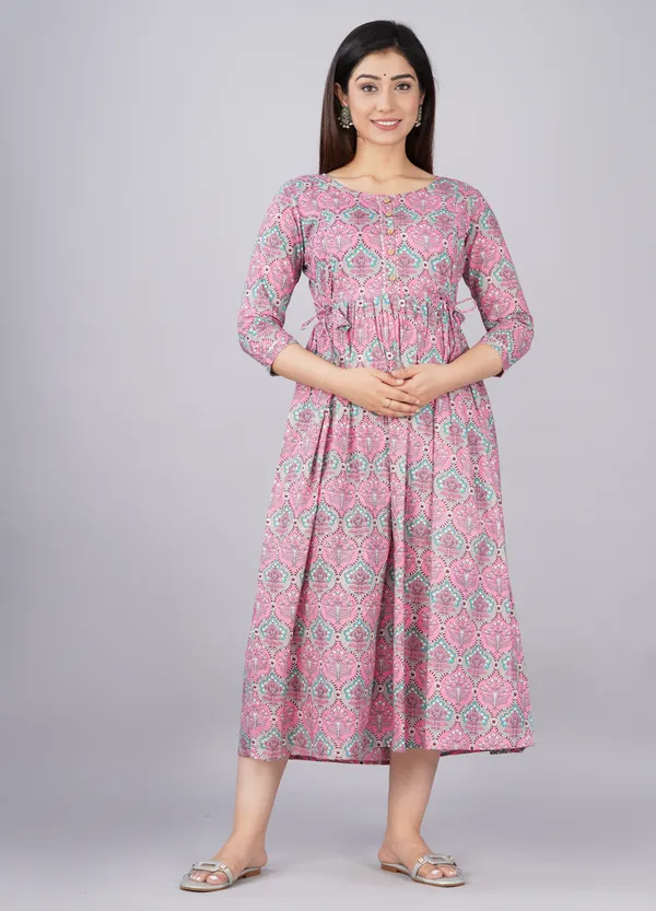 Women'S_Pure_Cotton_Printed_Maternity_Dress_Of_Light_Pink_Color_|_Comfortable_And_Elegant_Everyday_Wear