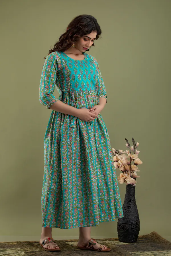 Women'S_Pure_Cotton_Printed_Maternity_Dress_Of_Green_Color_|_Comfortable_And_Elegant_Everyday_Wear