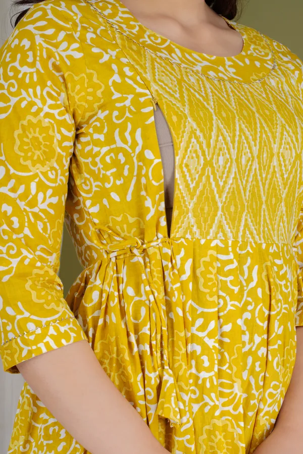 Yellow_Printed_Cotton_maternity_and_feeding_kurti