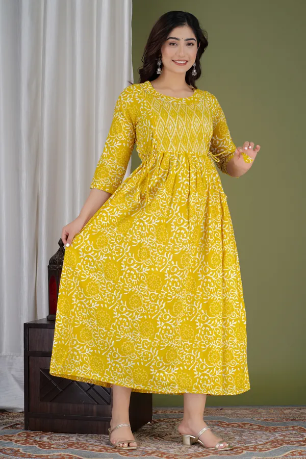 Yellow_Printed_Cotton_maternity_and_feeding_kurti