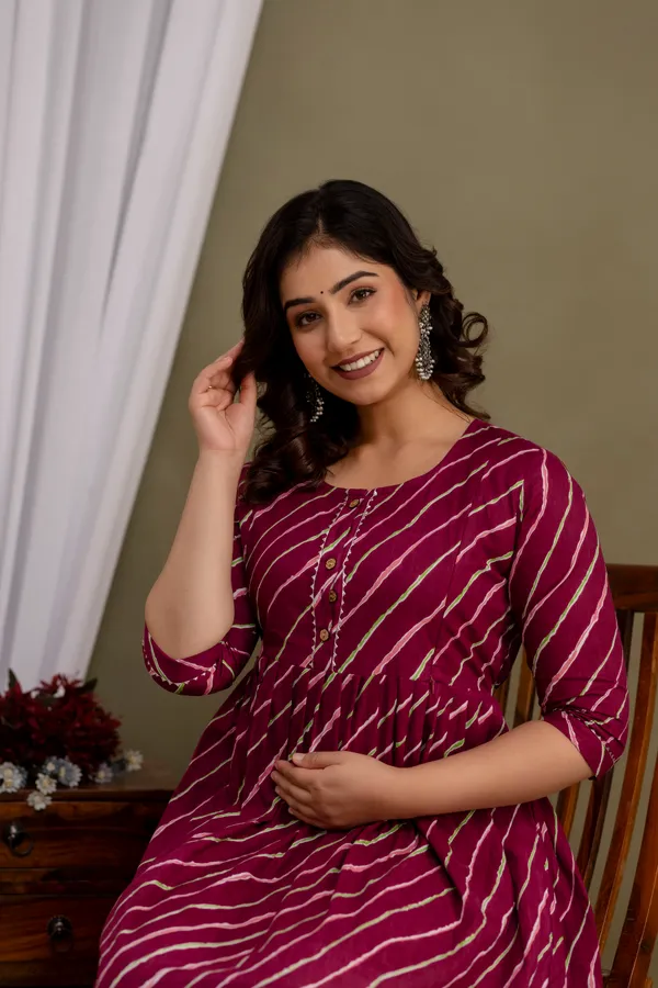 Women'S_Pure_Cotton_Printed_Maternity_Dress_Of_Maroon_Color_|_Comfortable_And_Elegant_Everyday_Wear