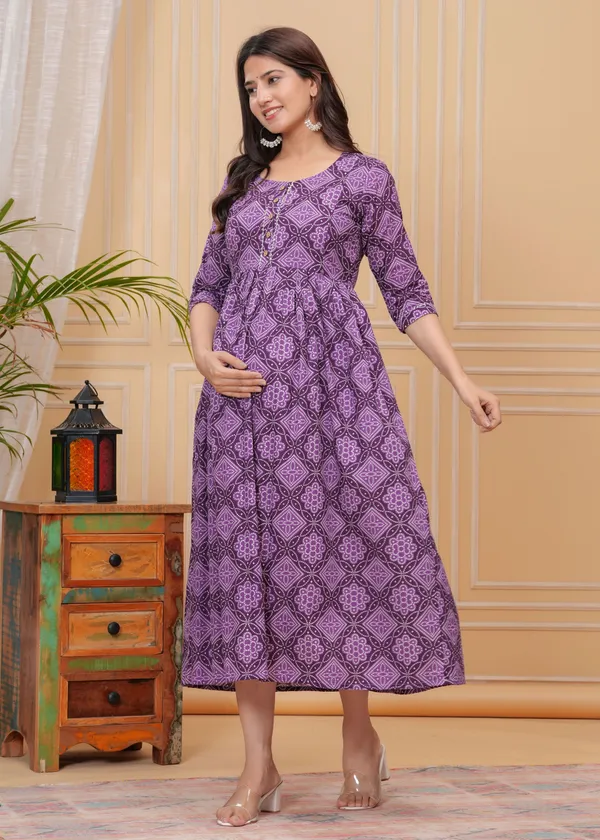 Women'S_Pure_Cotton_Printed_Maternity_Dress_Of_Purple_Color_|_Comfortable_And_Elegant_Everyday_Wear