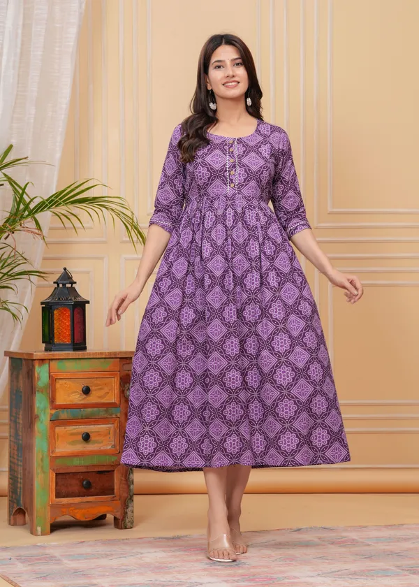 Women'S_Pure_Cotton_Printed_Maternity_Dress_Of_Purple_Color_|_Comfortable_And_Elegant_Everyday_Wear