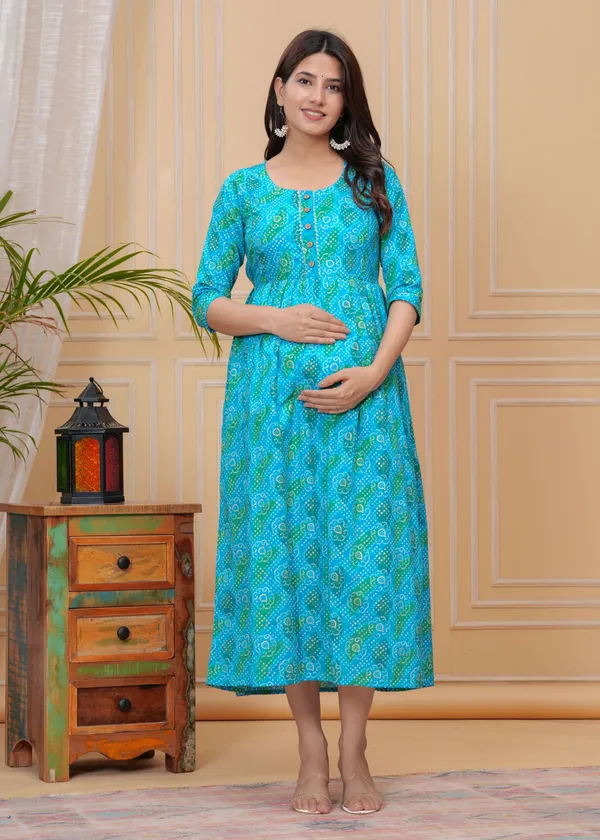 Women'S_Pure_Cotton_Printed_Maternity_Dress_Of_Sky_Blue_Color_|_Comfortable_And_Elegant_Everyday_Wear