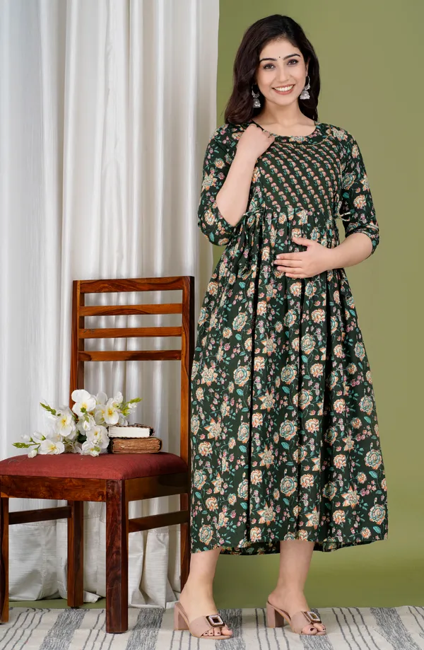 Women'S_Pure_Cotton_Printed_Maternity_Dress_Of_Green_Color_|_Comfortable_And_Elegant_Everyday_Wear