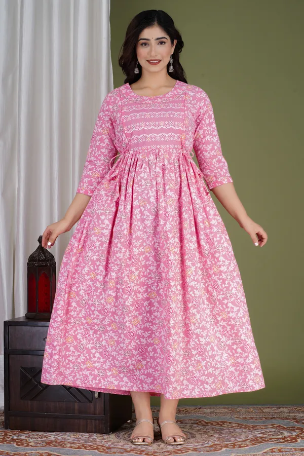 Women'S_Pure_Cotton_Printed_Maternity_Dress_Of_Pink_Color_|_Comfortable_And_Elegant_Everyday_Wear