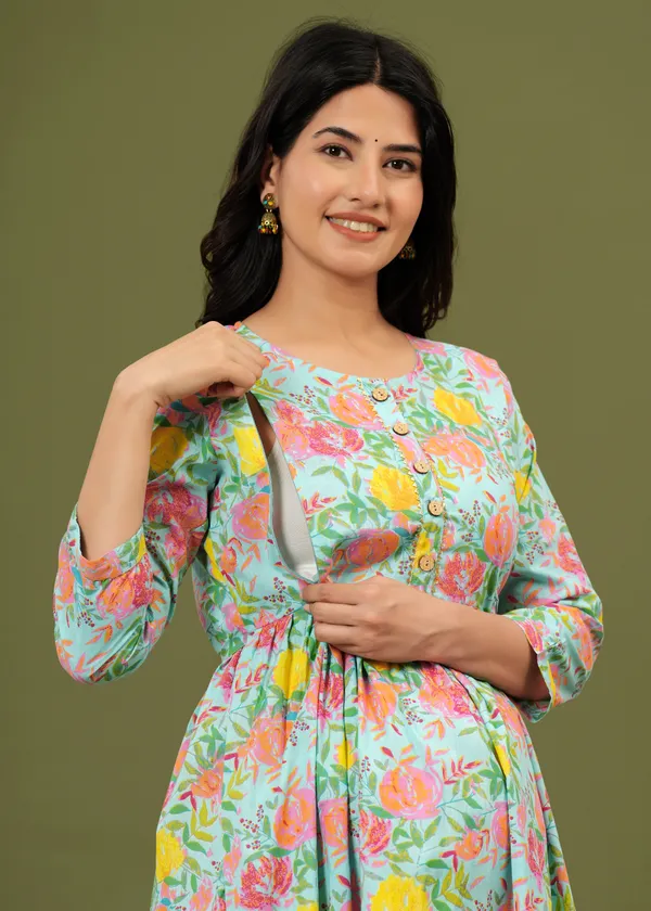 Women'S_Pure_Cotton_Printed_Maternity_Dress_Of_Light_Blue_Color_|_Comfortable_And_Elegant_Everyday_Wear
