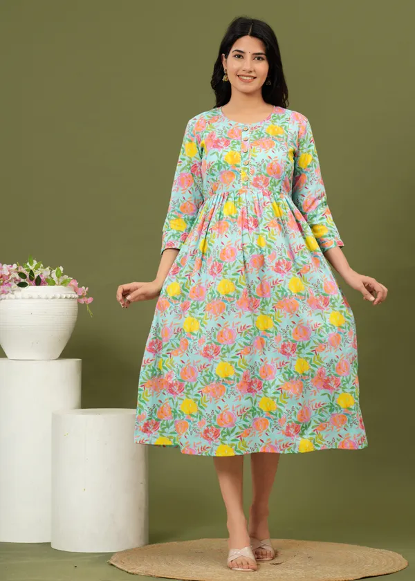 Women'S_Pure_Cotton_Printed_Maternity_Dress_Of_Light_Blue_Color_|_Comfortable_And_Elegant_Everyday_Wear