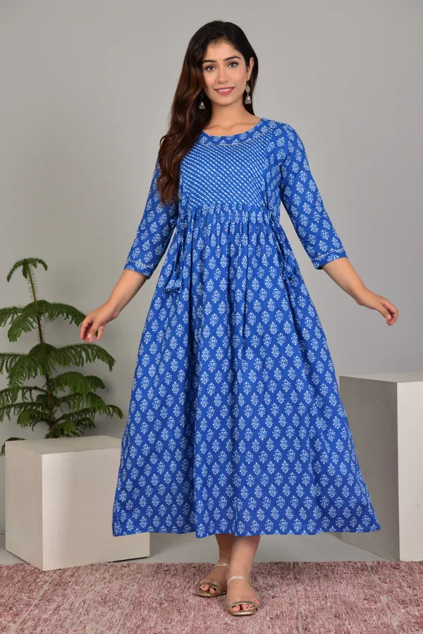 Women'S_Pure_Cotton_Printed_Maternity_Dress_Of_Dark_Blue_Color_|_Comfortable_And_Elegant_Everyday_Wear