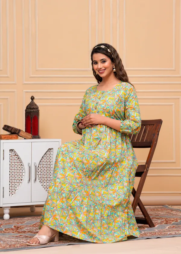 Women'S_Pure_Cotton_Printed_Maternity_Dress_Of_Light_Green_Color_|_Comfortable_And_Elegant_Everyday_Wear
