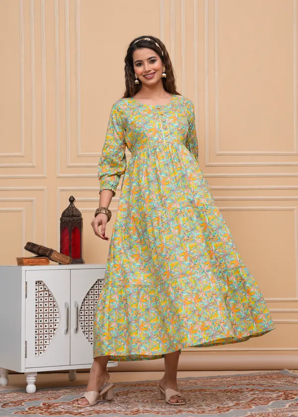 Women'S_Pure_Cotton_Printed_Maternity_Dress_Of_Light_Green_Color_|_Comfortable_And_Elegant_Everyday_Wear