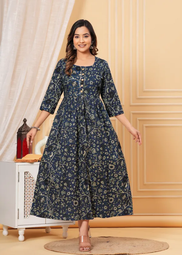 Women'S_Pure_Cotton_Printed_Maternity_Dress_Of_Sapphire_Color_|_Comfortable_And_Elegant_Everyday_Wear