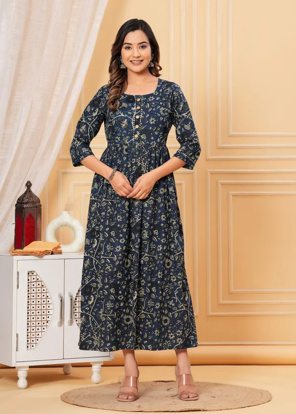 Women'S_Pure_Cotton_Printed_Maternity_Dress_Of_Sapphire_Color_|_Comfortable_And_Elegant_Everyday_Wear
