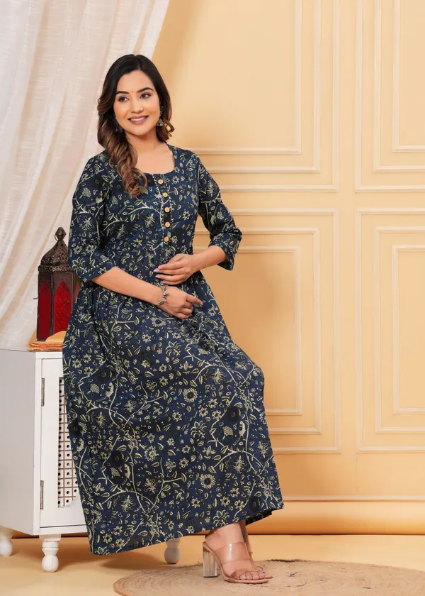 Women'S_Pure_Cotton_Printed_Maternity_Dress_Of_Sapphire_Color_|_Comfortable_And_Elegant_Everyday_Wear
