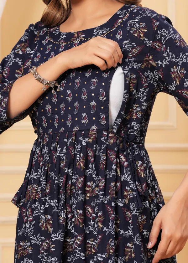Women'S_Pure_Cotton_Printed_Maternity_Dress_Of_Midnight_Blue_Color_|_Comfortable_And_Elegant_Everyday_Wear