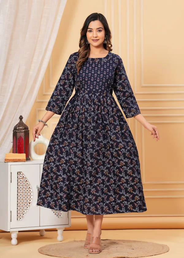 Women'S_Pure_Cotton_Printed_Maternity_Dress_Of_Midnight_Blue_Color_|_Comfortable_And_Elegant_Everyday_Wear