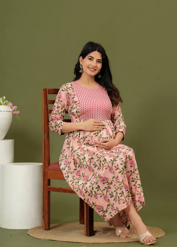 Women'S_Pure_Cotton_Printed_Maternity_Dress_Of_Victoria_Pink_Color_|_Comfortable_And_Elegant_Everyday_Wear