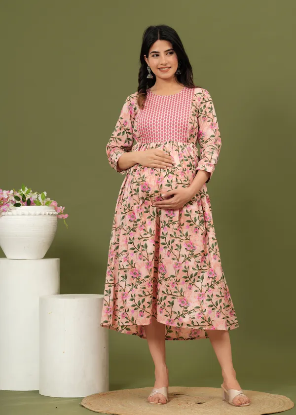 Women'S_Pure_Cotton_Printed_Maternity_Dress_Of_Victoria_Pink_Color_|_Comfortable_And_Elegant_Everyday_Wear