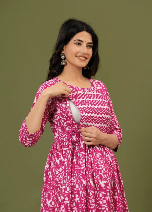 Women'S_Pure_Cotton_Printed_Maternity_Dress_Of_Palermo_Pink_Color_|_Comfortable_And_Elegant_Everyday_Wear