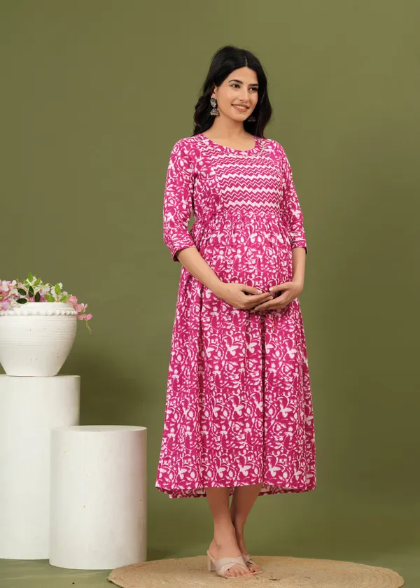 Women'S_Pure_Cotton_Printed_Maternity_Dress_Of_Palermo_Pink_Color_|_Comfortable_And_Elegant_Everyday_Wear