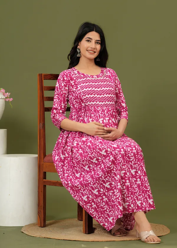 Women'S_Pure_Cotton_Printed_Maternity_Dress_Of_Palermo_Pink_Color_|_Comfortable_And_Elegant_Everyday_Wear