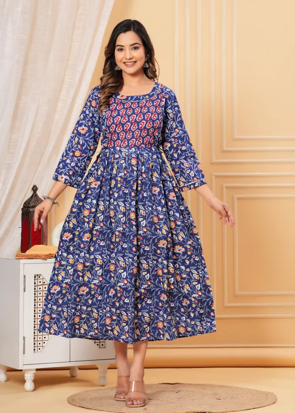 Women'S_Pure_Cotton_Printed_Maternity_Dress_Of_Blue_Color_|_Comfortable_And_Elegant_Everyday_Wear