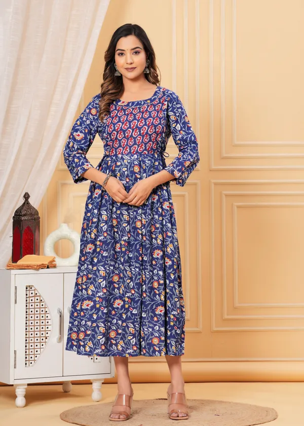 Women'S_Pure_Cotton_Printed_Maternity_Dress_Of_Blue_Color_|_Comfortable_And_Elegant_Everyday_Wear