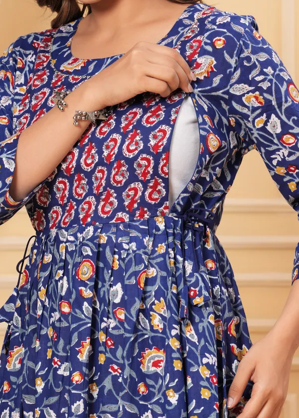 Women'S_Pure_Cotton_Printed_Maternity_Dress_Of_Blue_Color_|_Comfortable_And_Elegant_Everyday_Wear