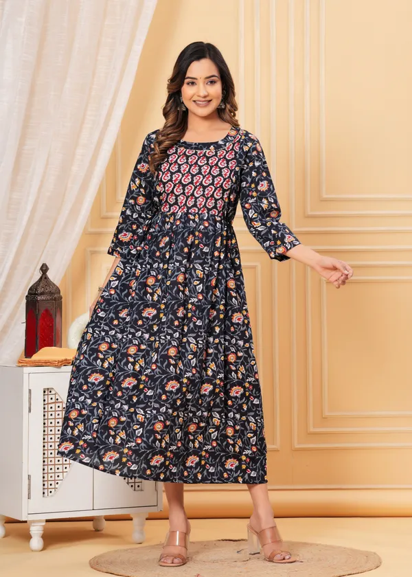 Women'S_Pure_Cotton_Printed_Maternity_Dress_Of_Black_And_Red_Color_|_Comfortable_And_Elegant_Everyday_Wear