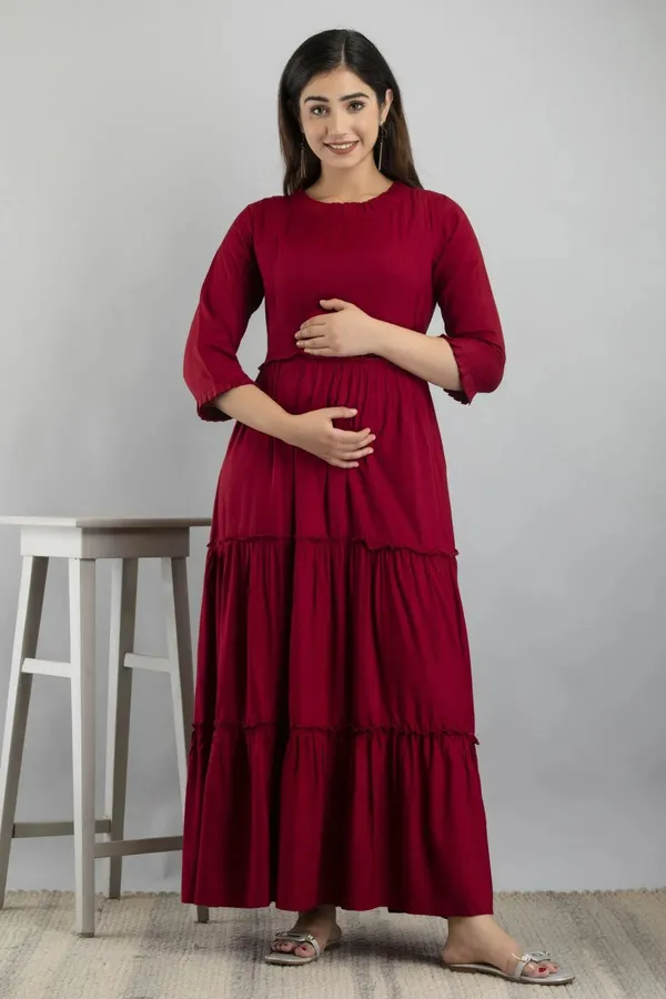 Women'S_Pure_Cotton_Printed_Maternity_Dress_Of_Red_Color_|_Comfortable_And_Elegant_Everyday_Wear