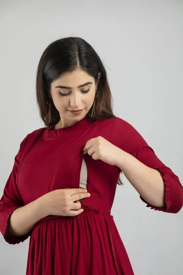 Women'S_Pure_Cotton_Printed_Maternity_Dress_Of_Red_Color_|_Comfortable_And_Elegant_Everyday_Wear