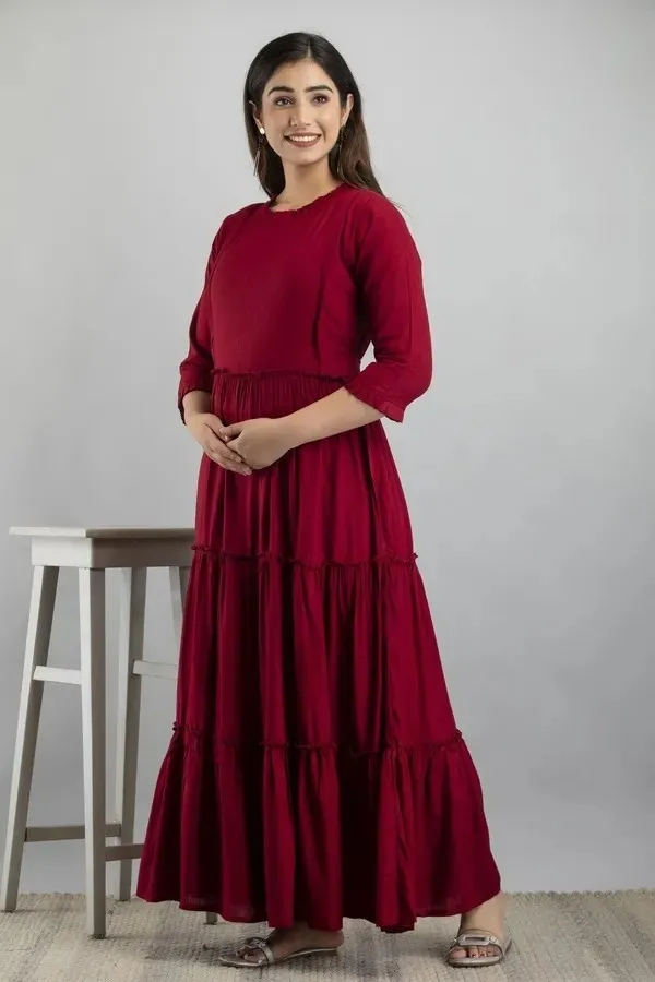 Women'S_Pure_Cotton_Printed_Maternity_Dress_Of_Red_Color_|_Comfortable_And_Elegant_Everyday_Wear
