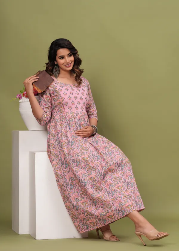 Women'S_Pure_Cotton_Printed_Maternity_Dress_Of_Light_Pink_Color_|_Comfortable_And_Elegant_Everyday_Wear