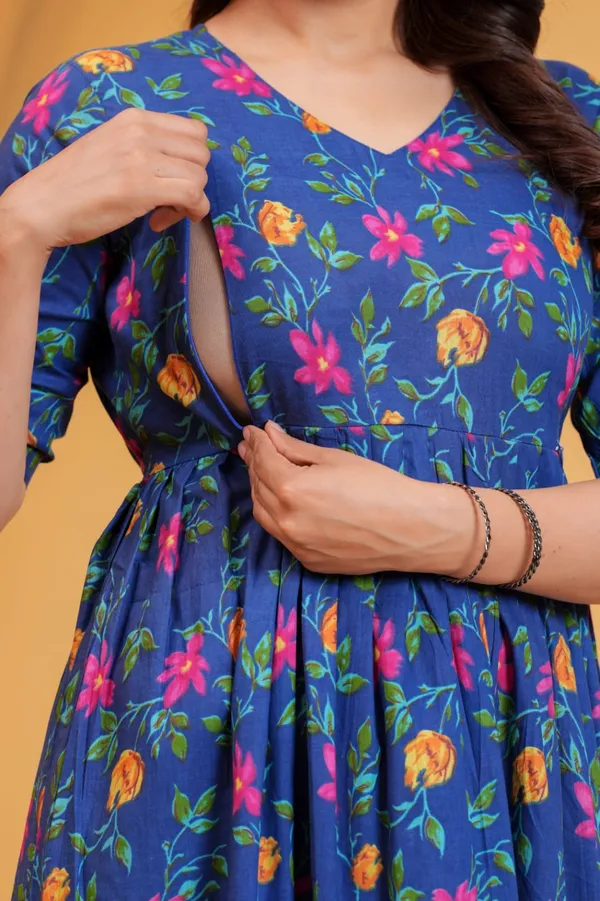 Women's_Pure_Cotton_Printed_Maternity_Kurti_of_Dark_Blue_Color_|_Comfortable_&_Elegant_Everyday_Wear