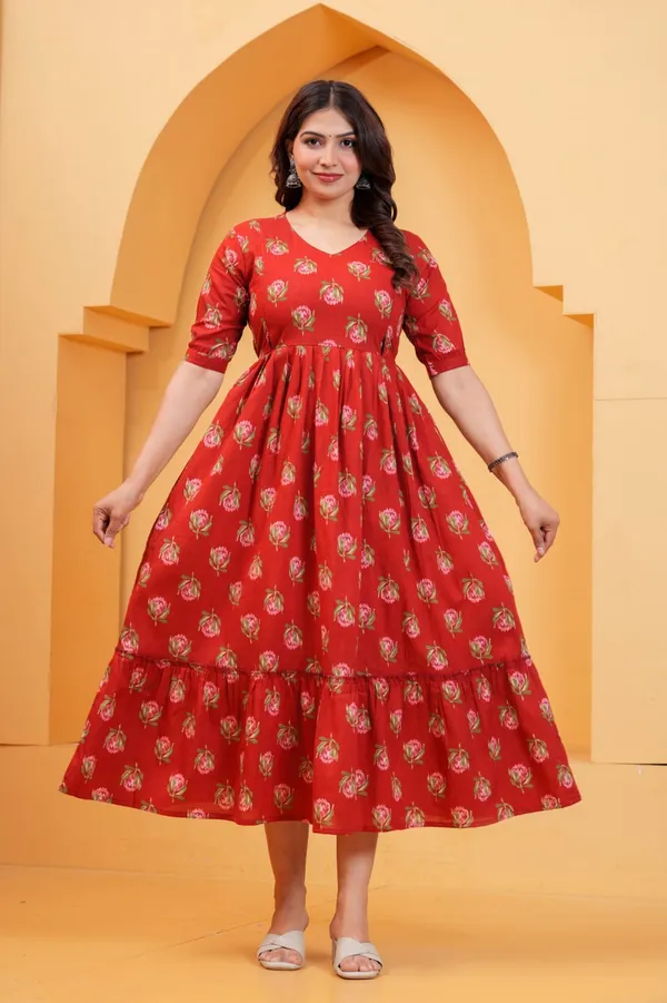 Women's_Pure_Cotton_Printed_Maternity_Kurti_of_Dark_Red_Color_|_Comfortable_&_Elegant_Everyday_Wear